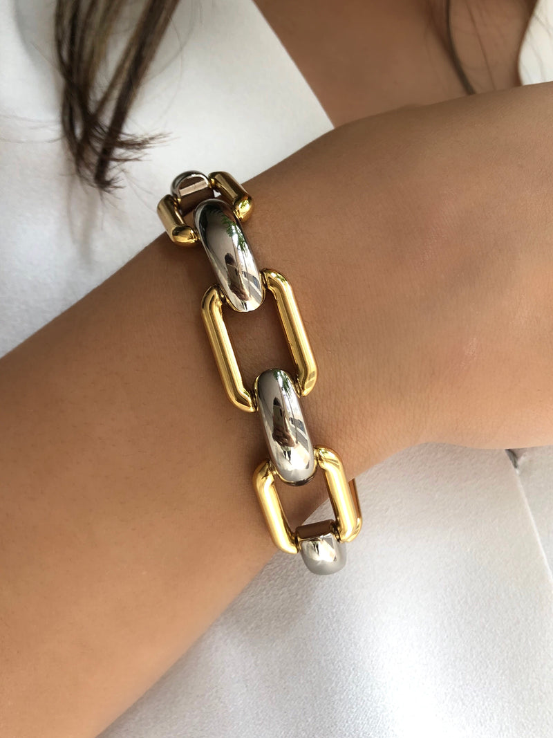 Pulseira Letícia Corrente Elos Duo Banho 18,5cm