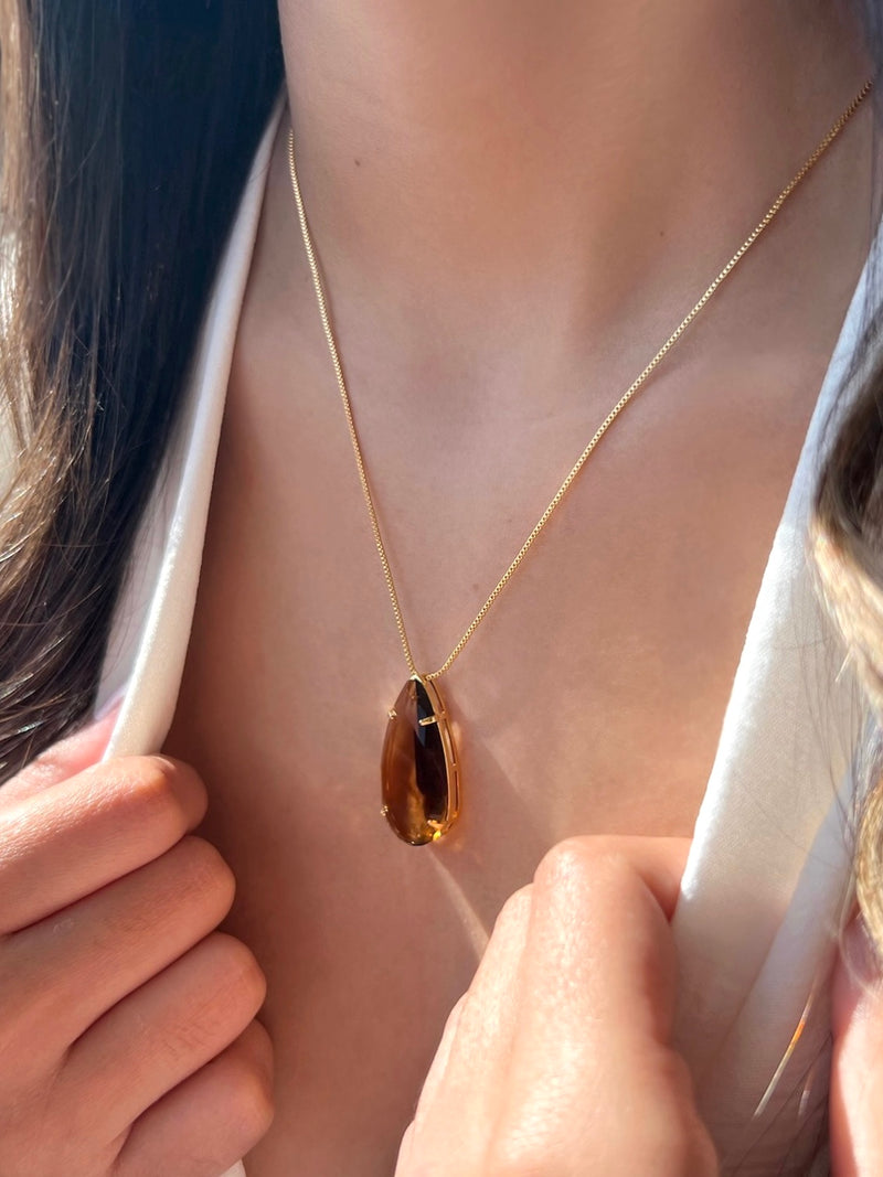 Colar Pedra Gota Cor Marrom