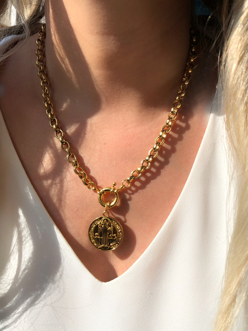 Colar Corrente Portuguesa Com Medalha São Bento 50cm