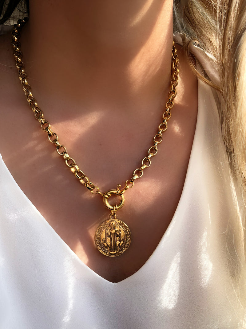 Colar Corrente Portuguesa Com Medalha São Bento 50cm
