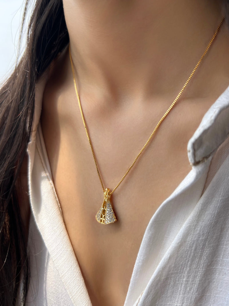 Colar Corrente Veneziana Nossa Senhora Aparecida Dupla Face Zircônias 45cm