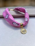 Colar Lenço Rosa Pingente Olho Grego