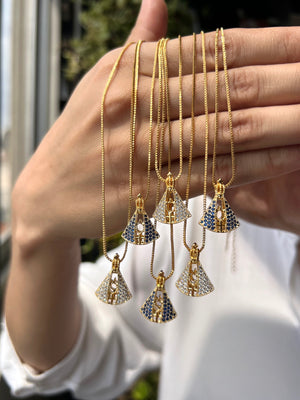 Colar Corrente Veneziana Nossa Senhora Aparecida Dupla Face Zircônias 45cm