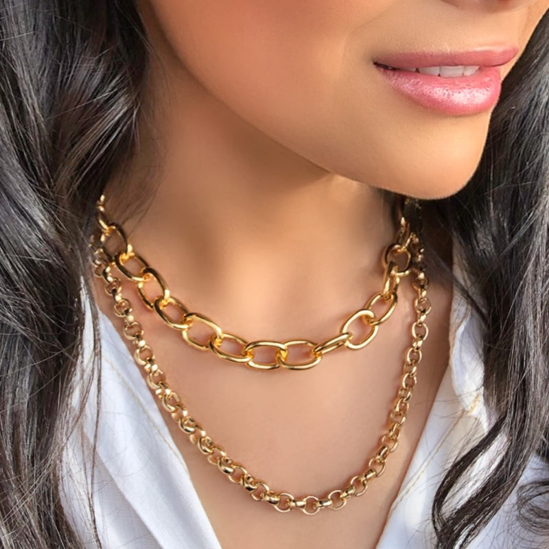 Mix De Colares Corrente Elos Ovais E Portuguesa