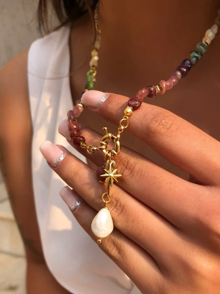 Colar De Pedras Naturais Roladas Com Fecho Bóia 55cm