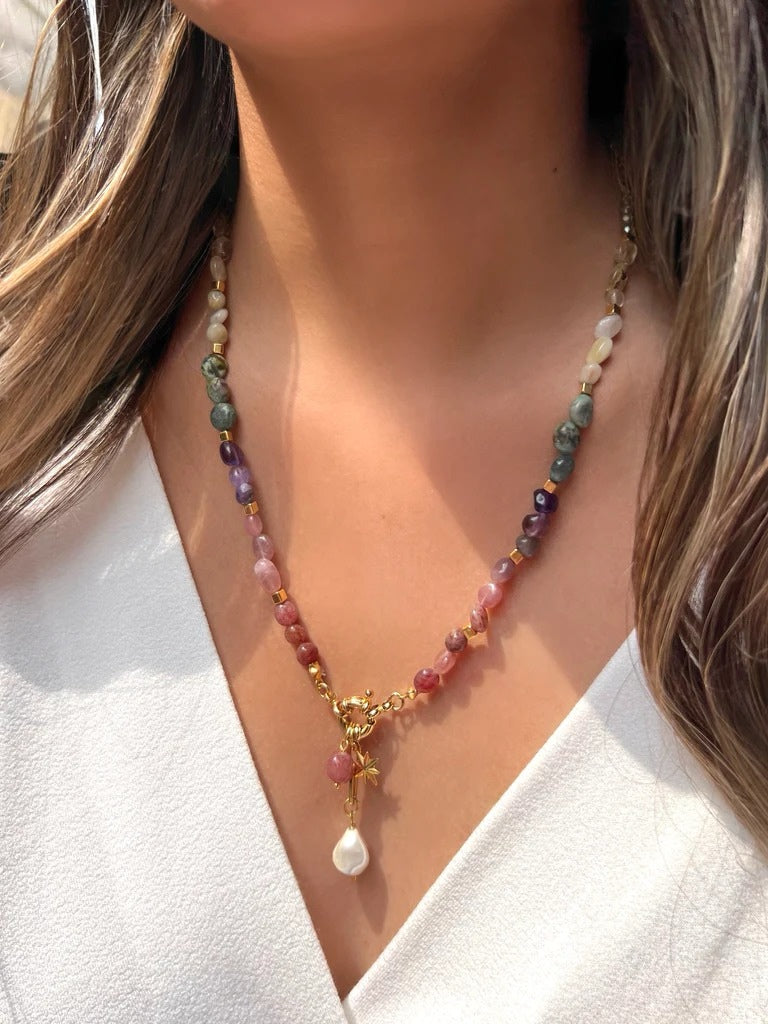 Colar De Pedras Naturais Roladas Com Fecho Bóia 55cm