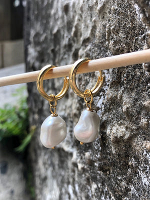 Brinco Argola Pérola Barroca Shell