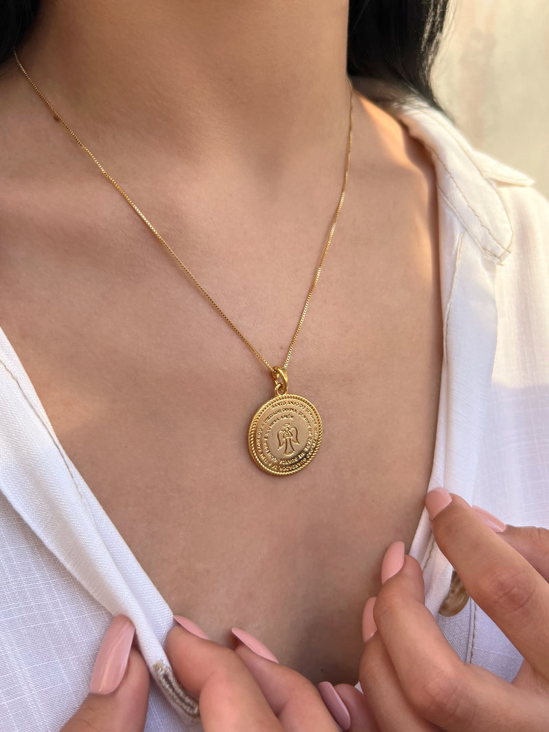Colar Oração Santo Anjo Banho Ouro 18k