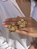Par De Brincos Flor Com Zircônia Banho Ouro 18k