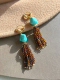 Brinco Pedra Turquesa E Franja Tassel