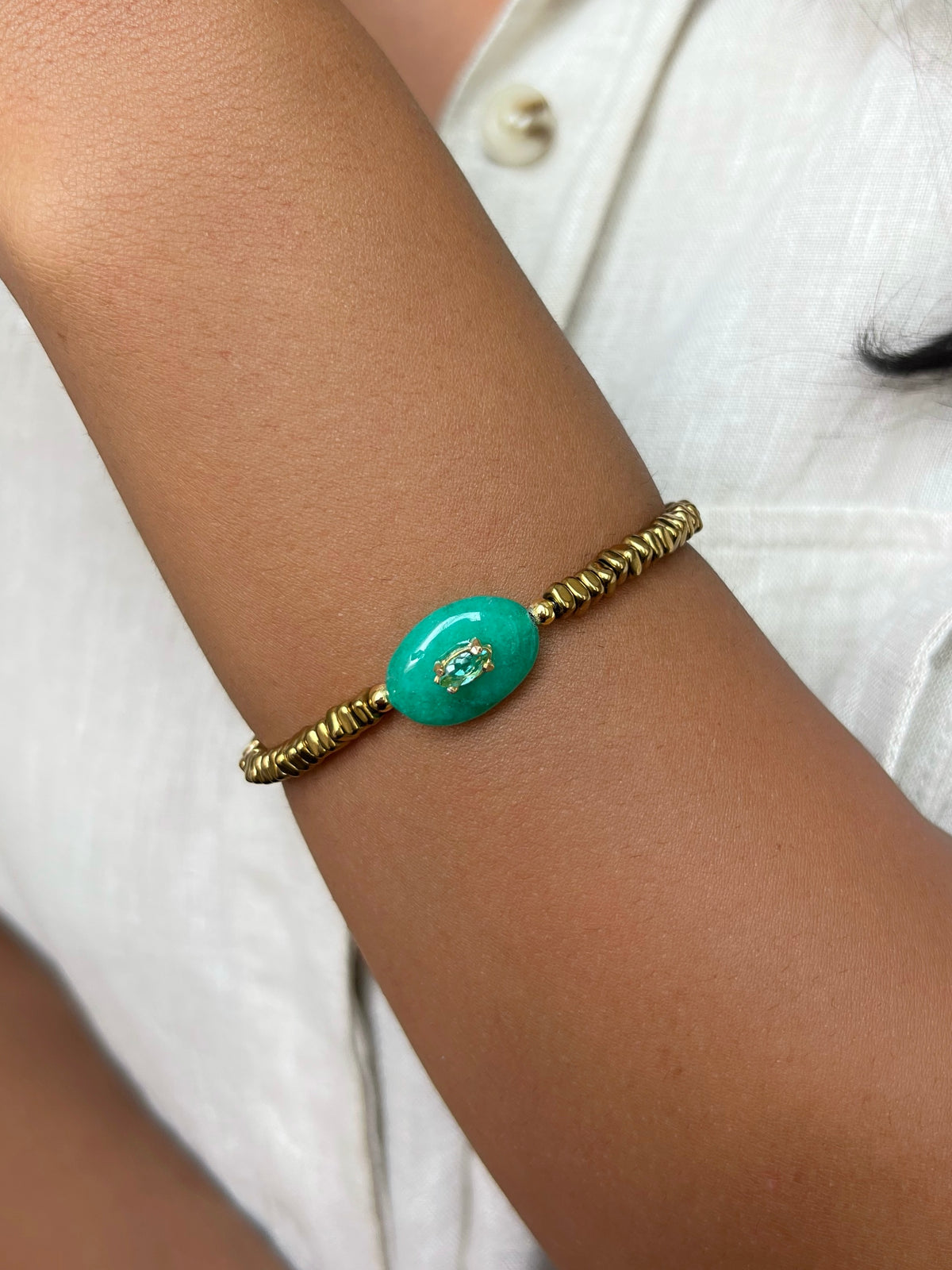 Pulseira Hematita Com Pedra Natural Amazonita 17cm