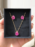 Conjunto Caixa De Presente Com Colar E Brinco Gota Cristal Lapidado Fusion Cor Pink