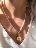 Colar Cristais Branco Perolado Gota Cristal Lapidada Morganita E Pingente Divino Espírito Santo