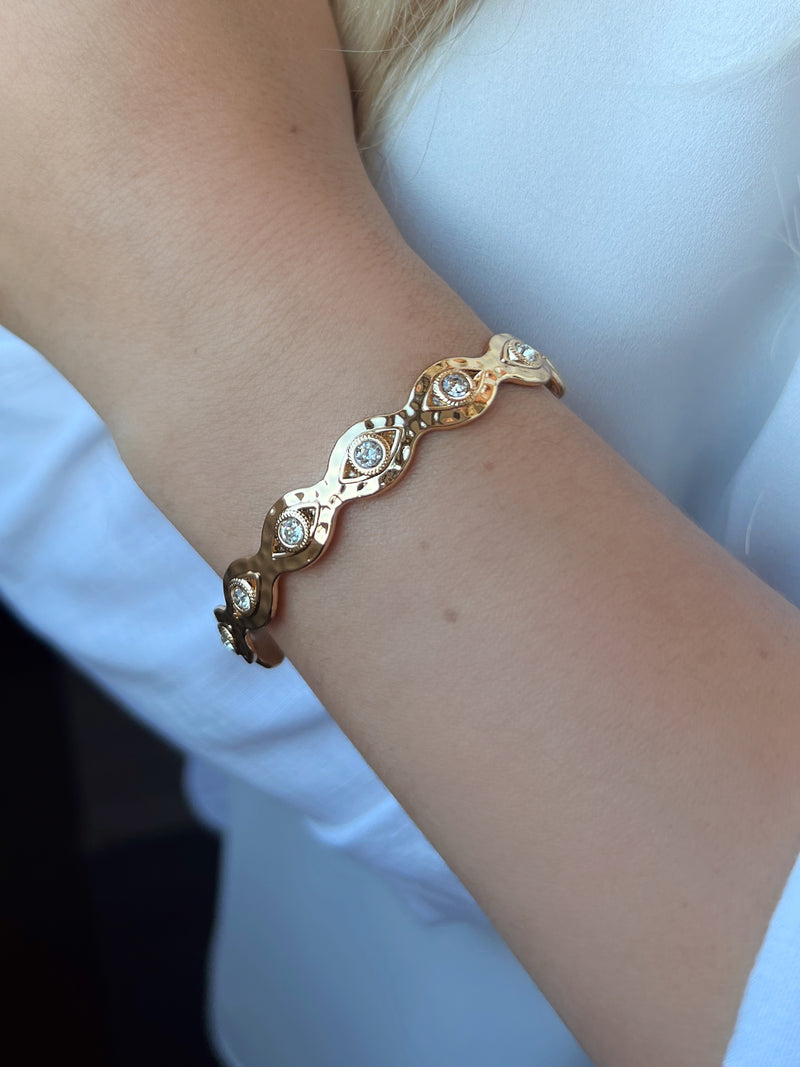 Bracelete Olho Egípcio Com Zircônia em Banho Ouro 17cm