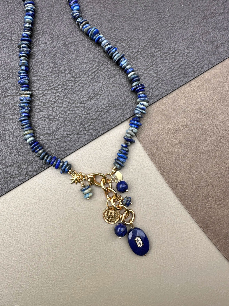Colar Cascalho E Pedras Naturais Lapis Lazuli