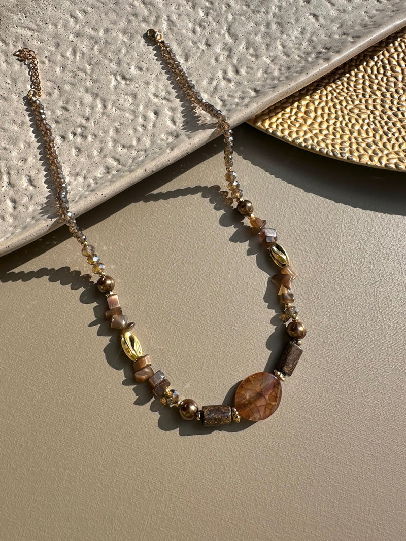 Colar Pedra Natural Ágata Marrom 45cm