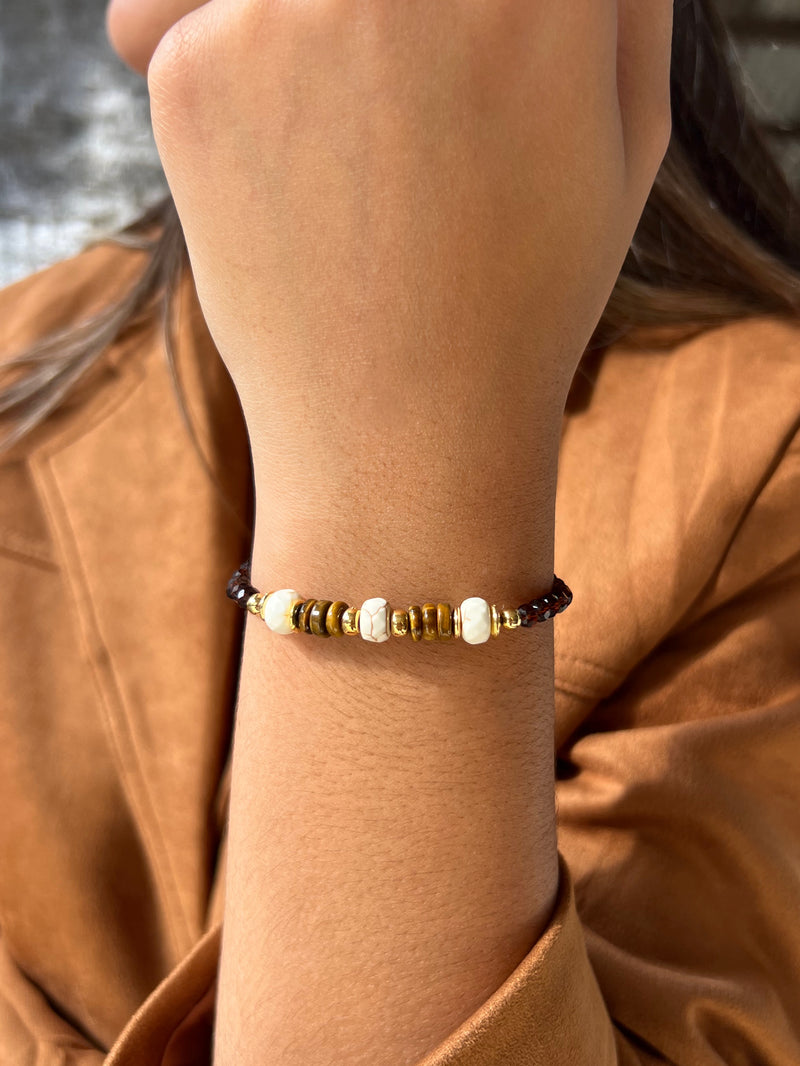 Pulseira Pedra Natural Olho De Tigre E Howlita