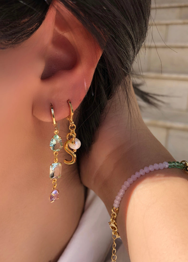 Mix De Brincos Cristais Coloridos E Inicial