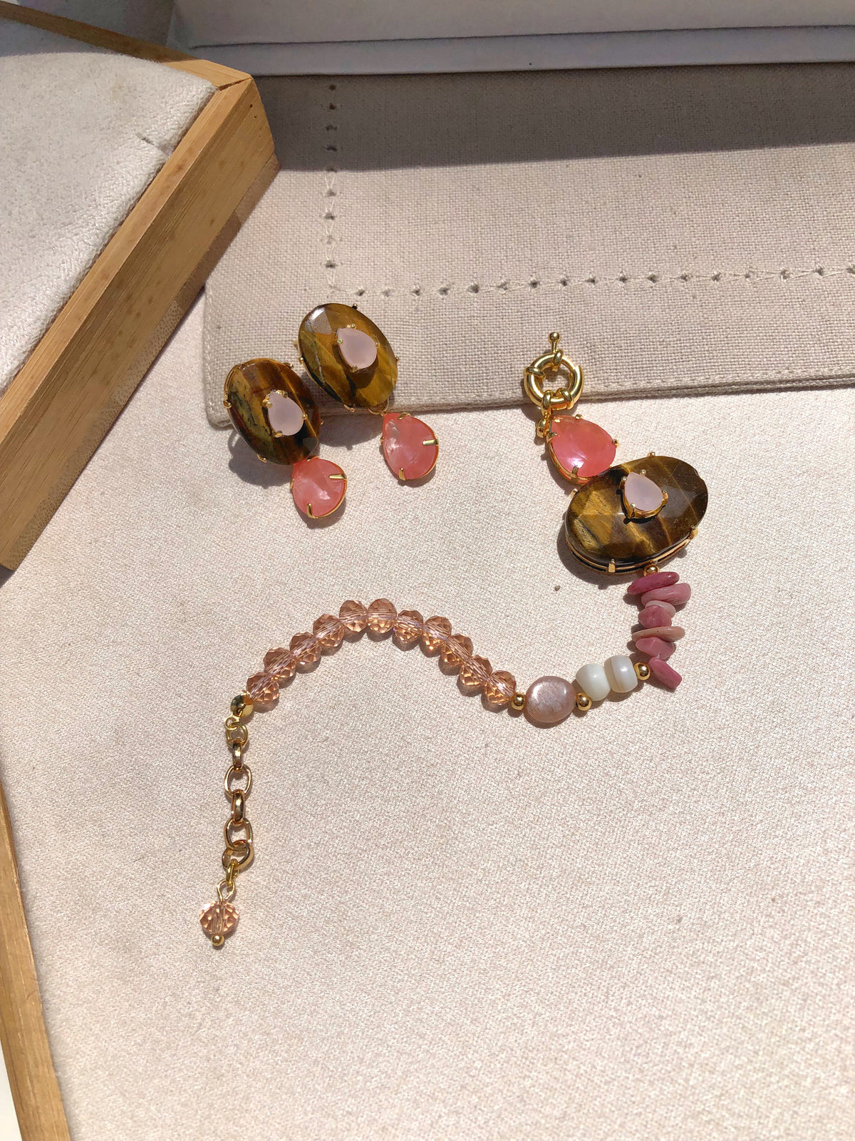Pulseira Stela Pedra Natural Olho De Tigre E Gota Cherry