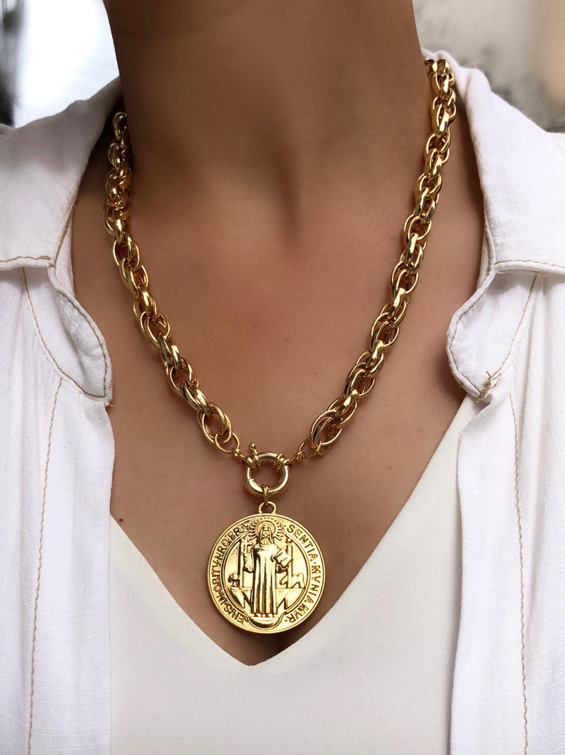 Colar Corrente Torcida Pingente Grande São Bento 50cm