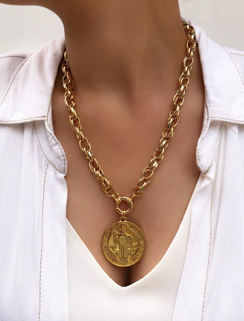 Colar Corrente Torcida Pingente Grande São Bento 50cm