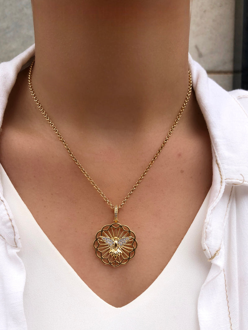 Colar Corrente Mini Portuguesa Medalha Divino Cravejado 45cm