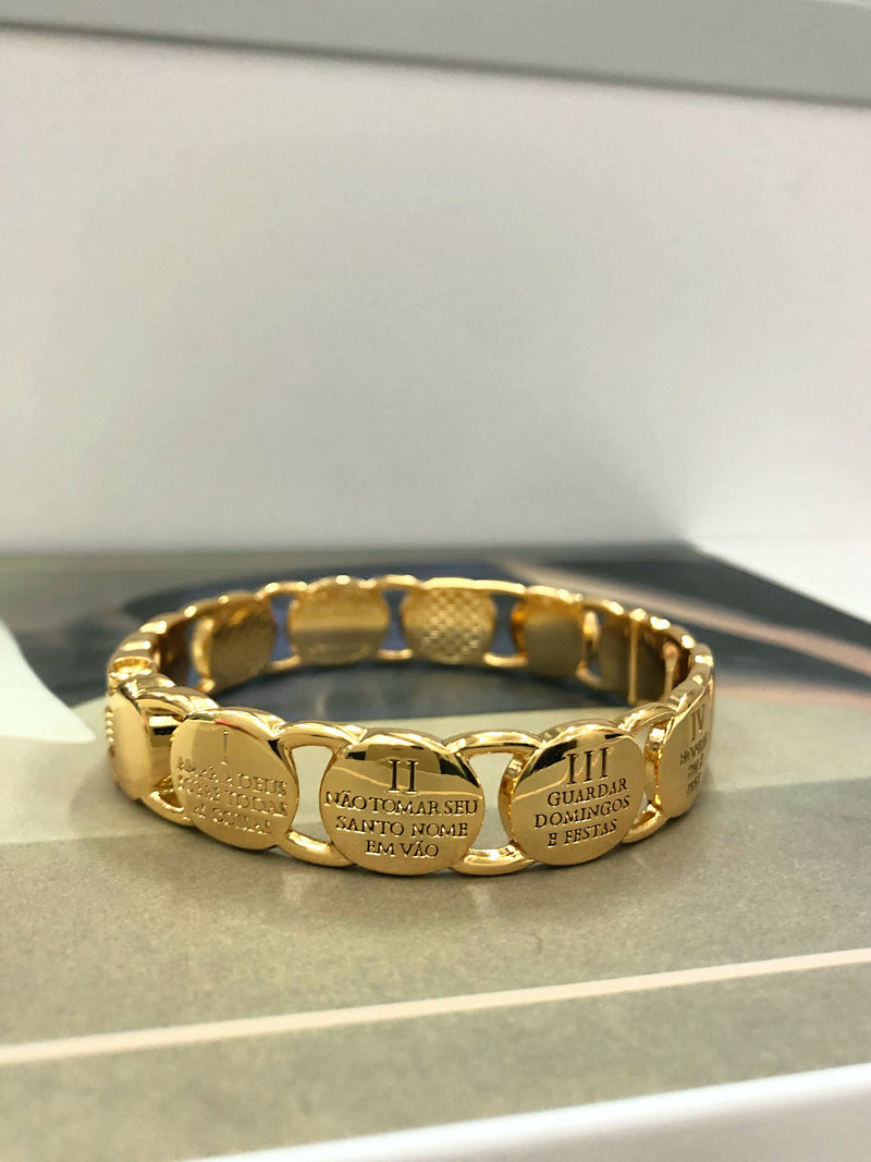 Bracelete 10 Mandamentos Em Banho Ouro 18k