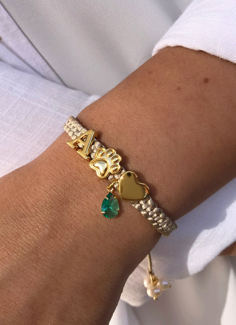 Pulseira Pingente 1 Pet + 1 Pingente De Letra