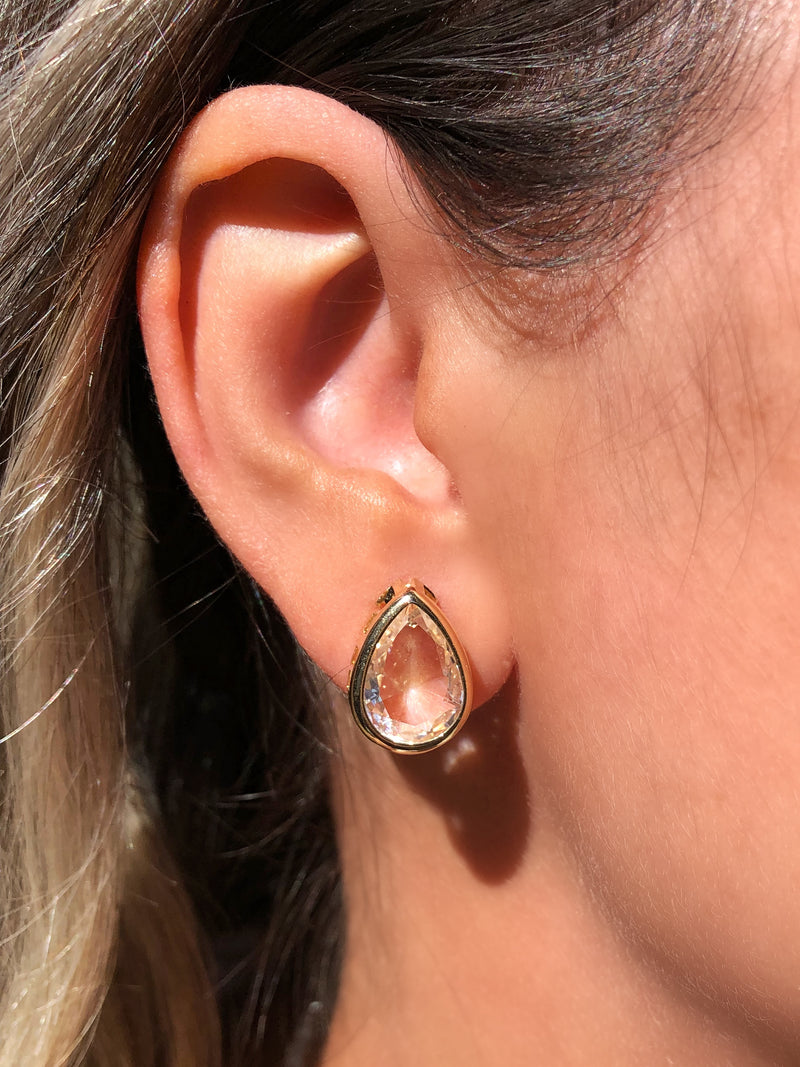 Par De Brincos Diana Gota Cristal Lapidada Cor Cristal