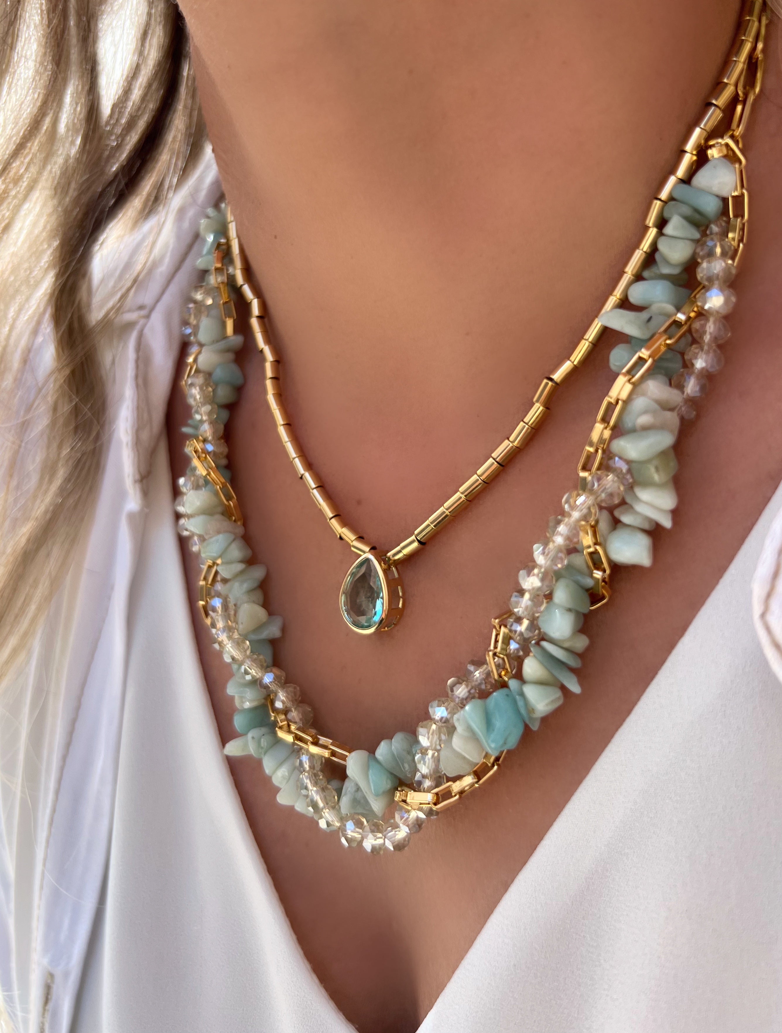 Mix De Colares Rebeca E Diana Amazonita E Água Marinha