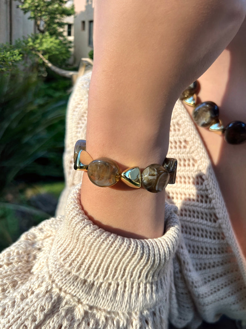 Pulseira Pedras Orgânicas Cor Marrom Café 18cm