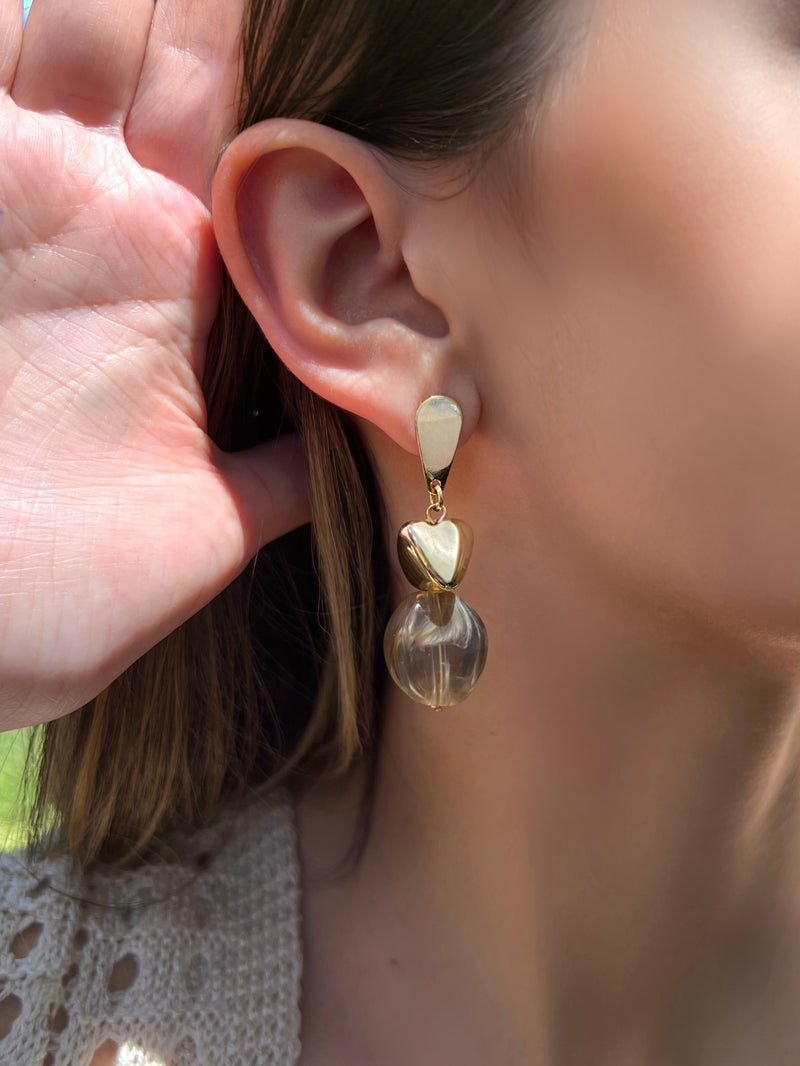 Brinco Pedras Acrílicas Cor Marrom Café