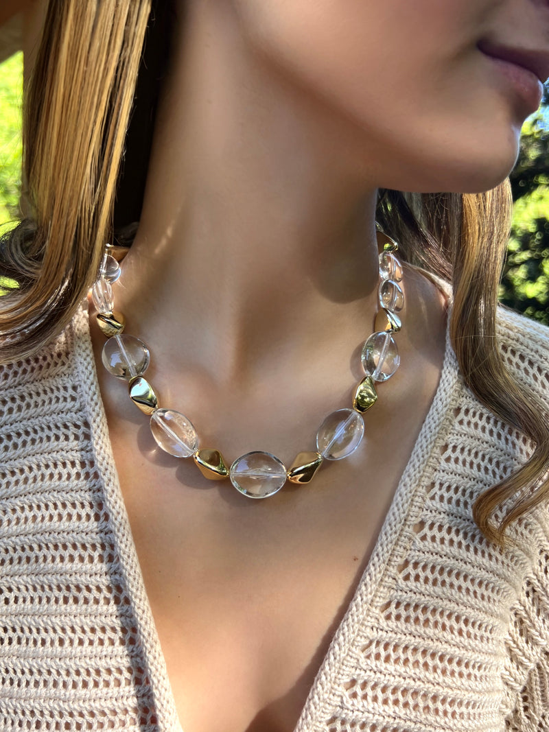 Colar Capri Pedras Acrílicas Transparentes 45cm