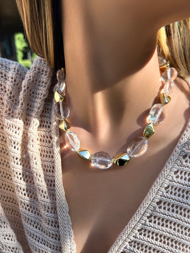 Colar Capri Pedras Acrílicas Transparentes 45cm