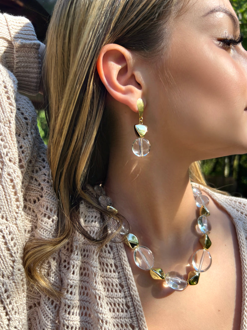 Brinco Pedras Acrílicas Transparentes