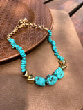 Colar Cascalho Turquesa Com Três Pedras Turquesas Naturais 50cm