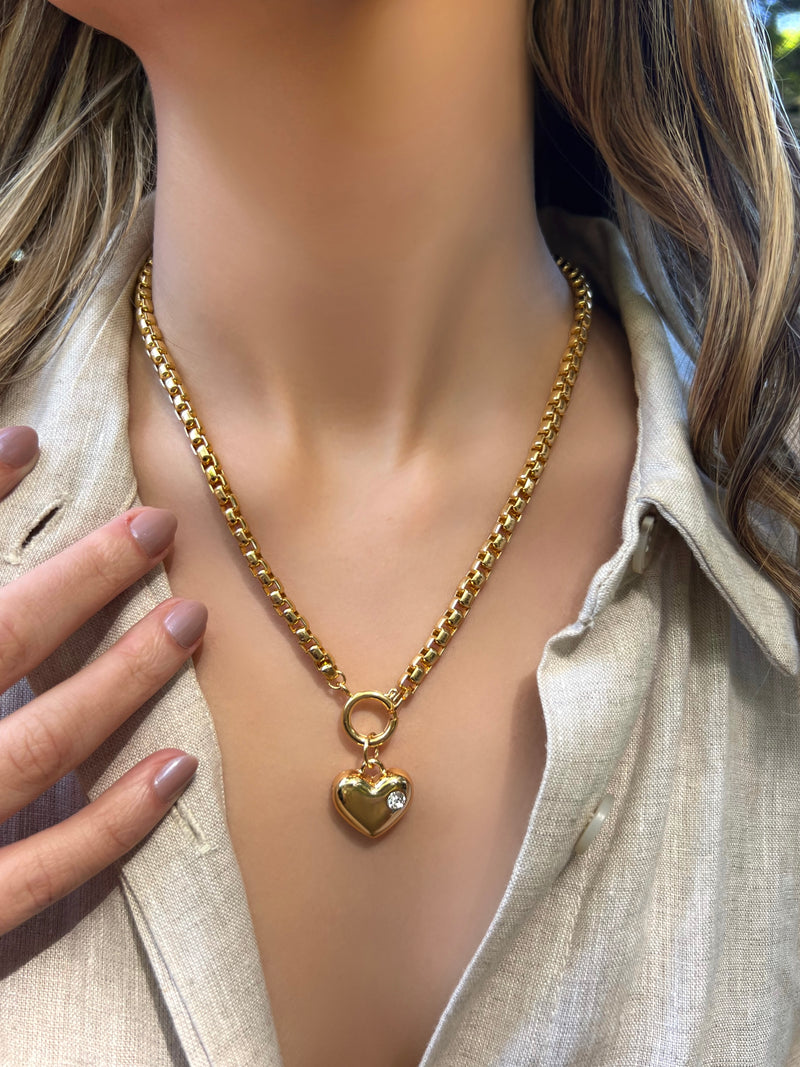 Colar Corrente Veneziana Leve Com Pingente Coração E Fecho Bóia 50cm