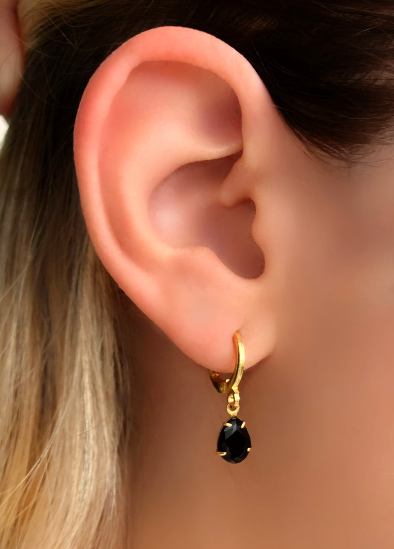 Par De Brinco Argola E Gotinha Cor Ônix