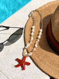 Colar Estrela Do Mar Coral Com Cascalhos Mescla Madrepérola E Pérolas Barrocas Acrílicas 45cm