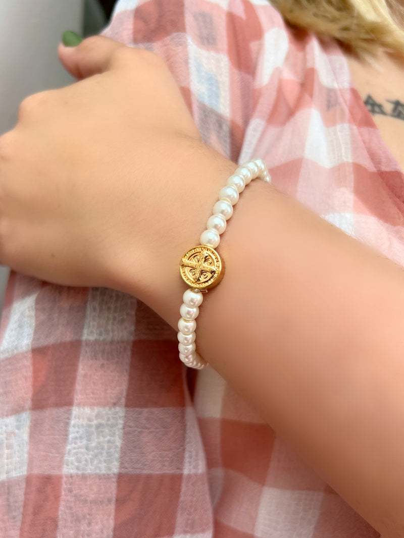 Pulseira Mini Perola De Vidro São Bento