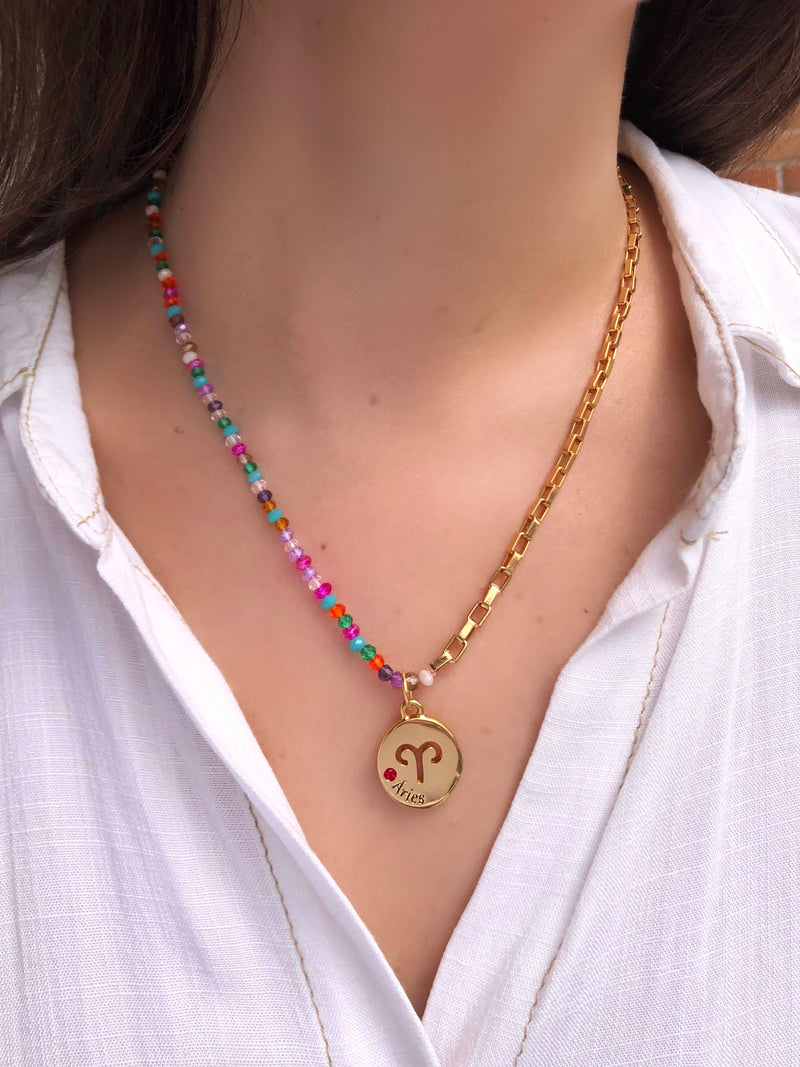 Colar Duo Cristais E Corrente Signos 45cm