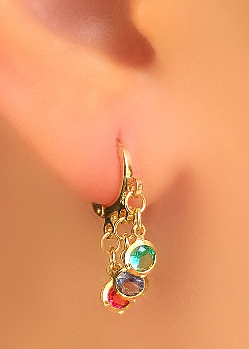 Par de Brincos Argola Cristais Lapidados Coloridos