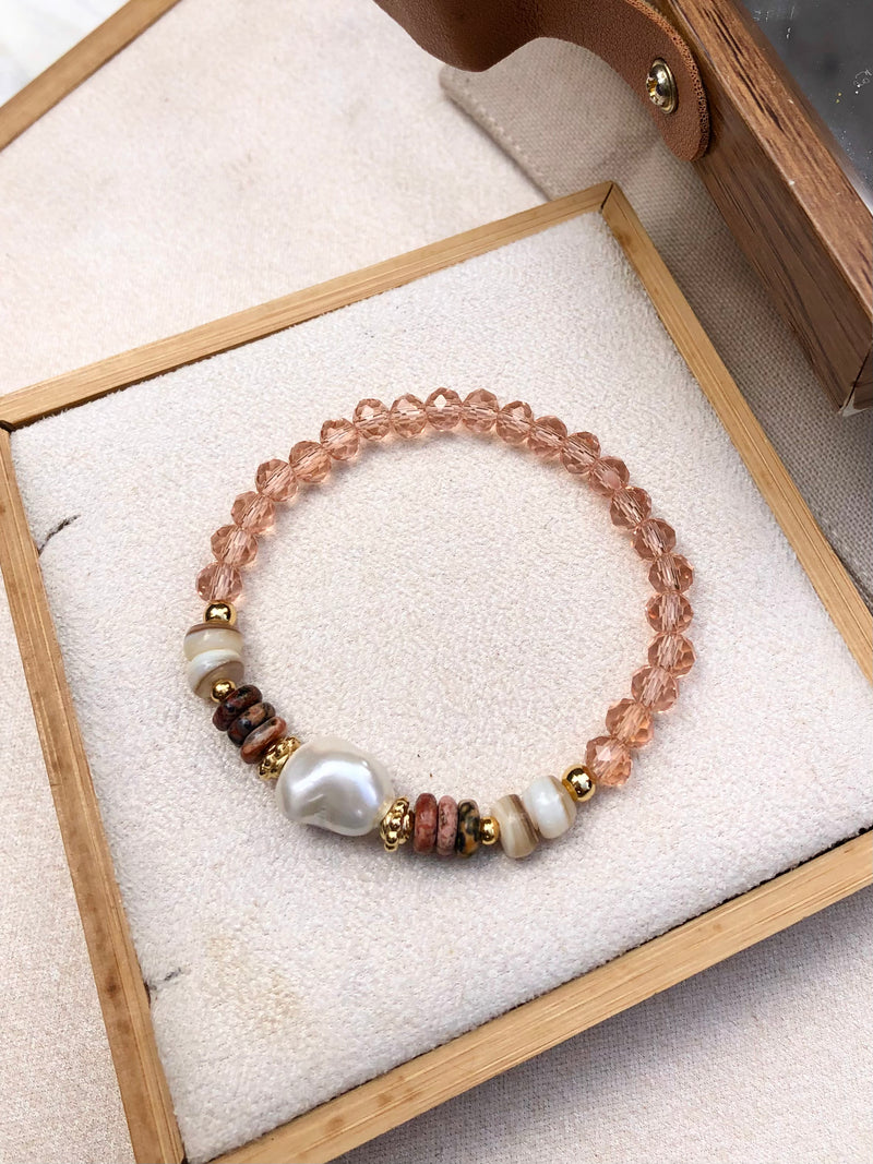 Pulseira Stela Com Jaspe Leopardo E Pérola Barroca Shell