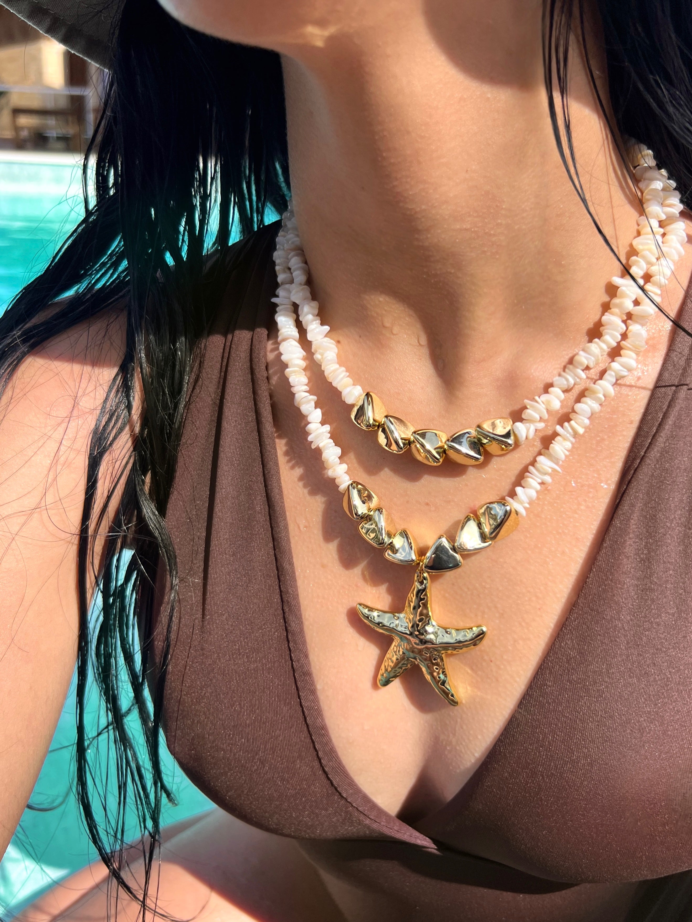 Mix De Dois Colares Linha Mar Com Estrela E Orgânicos Dourados