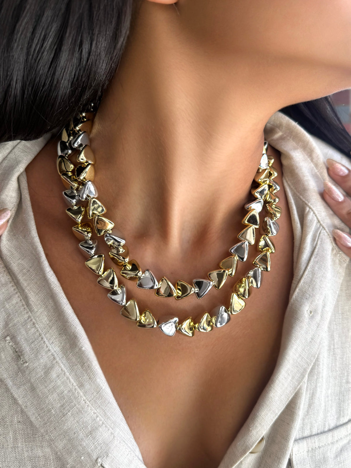 Mix De Dois Colares Triângulo Duo Banho