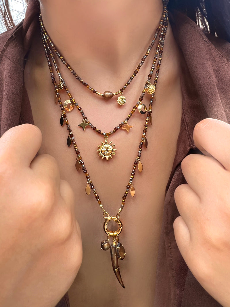 Mix Colares Tons Marrons E Pingentes Céu E Dente