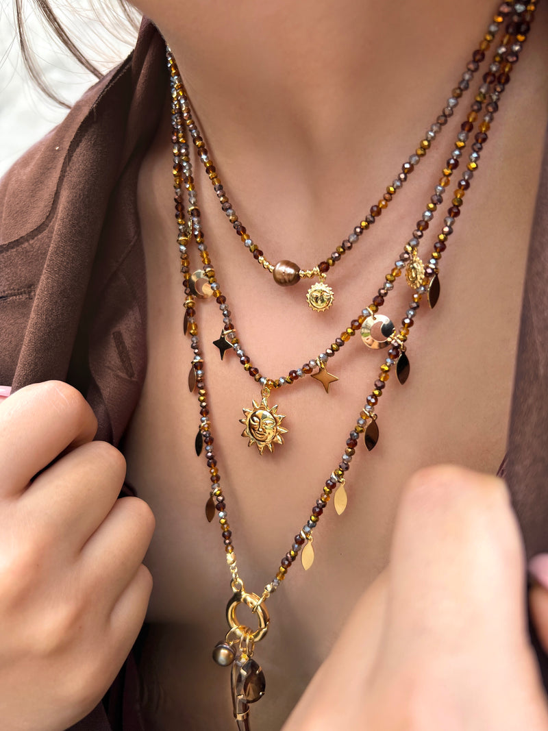 Mix Colares Tons Marrons E Pingentes Céu E Dente