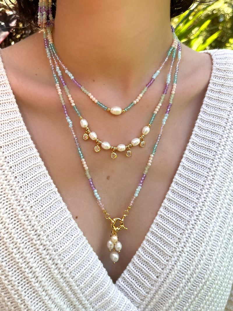 Mix De Colares Algodão Doce E Pérolas