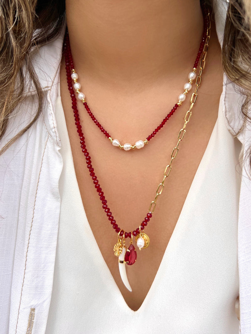 Mix De Colares Aurora Cristais Lapidados Vermelho Cherry