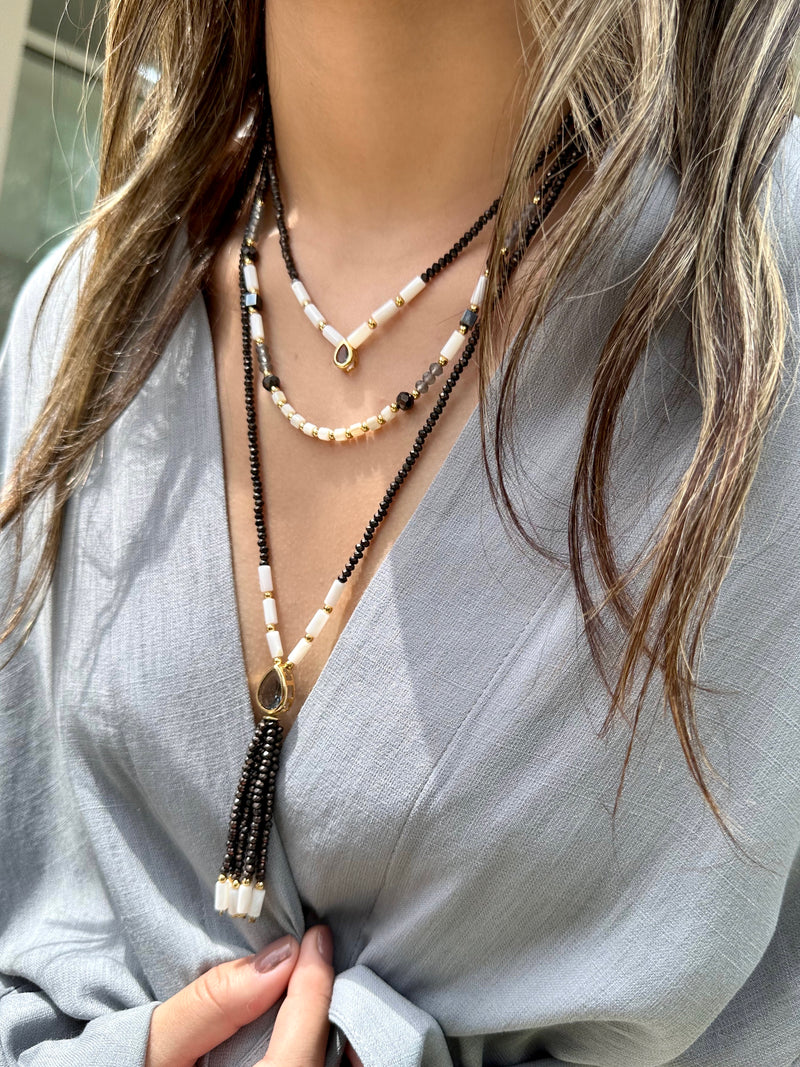 Mix De Colares Carol Cristais Lapidados Grafite